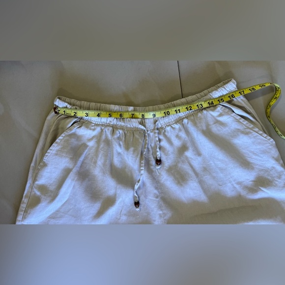 Palm Grove Women's  2X  Beige Palm Flower Printed Pull On Cropped Pants Wide Leg - Picture 5 of 16